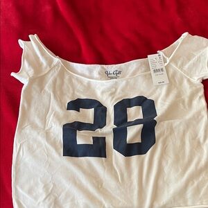 Brandy Melville White Top with Navy Print
